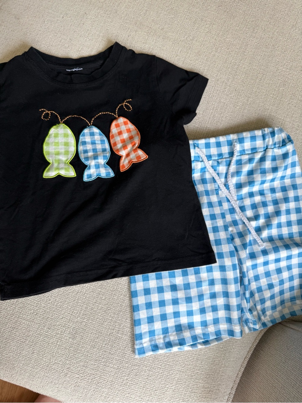 Boys Multi-colored Gingham Fish Boutique 2pc Outfit Set